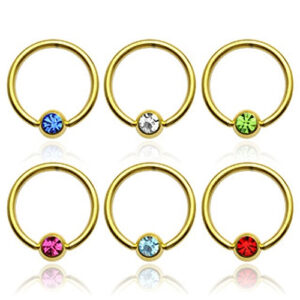 Klemmring Ball Closure Piercing BCR Strass goldfarben aus Chirurgenstahl
