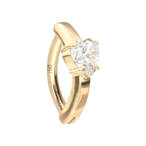 14/18 Karat Gold Bauchnabelclicker BOGEN + MOISSANIT-HERZ