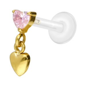 PTFE Labret mit Innengewinde + Titan-Aufsatz 2 HERZEN