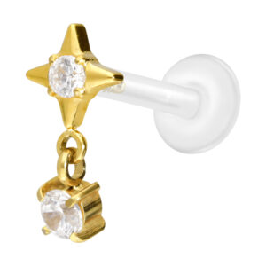 PTFE Labret mit Innengewinde + Titan-Aufsatz STERN + KRISTALL