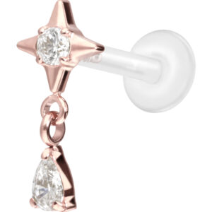 PTFE Labret mit Innengewinde + Titan-Aufsatz STERN + KRISTALLTROPFEN