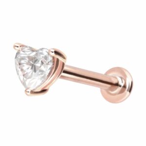 14 Karat Gold Labret mit Innengewinde MOISSANIT-HERZ