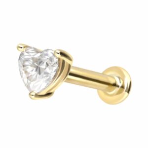 14 Karat Gold Labret mit Innengewinde MOISSANIT-HERZ