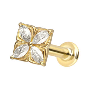 14 Karat Gold Labret mit Innengewinde MOISSANIT-BLUME