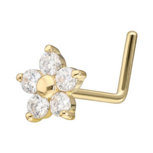 14/18 Karat Gold Nasenstecker L-Form MOISSANIT-BLUME