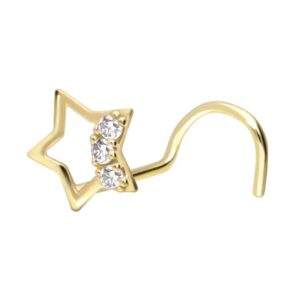 14/18 Karat Gold Nasenstecker Spirale STERN + 3 MOISSANITE