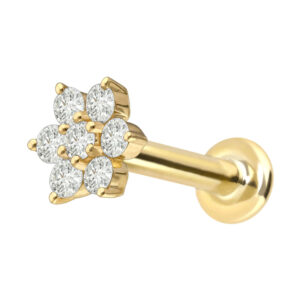 18 Karat Gold Labret mit Innengewinde DIAMANT-BLUME