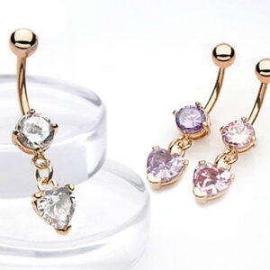 Bauchnabelpiercing Gold PVD Beschichtung mit Kristall Stein und Herz