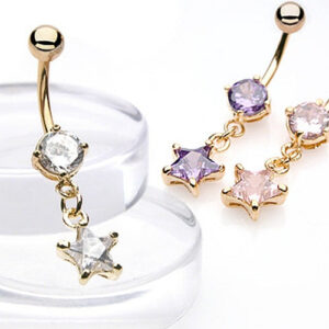 Bauchnabelpiercing gold PVD mit Kristall Stein und Kristall Stern
