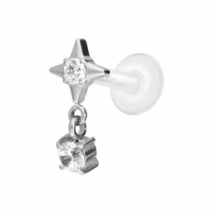 PTFE Labret mit Innengewinde + Titan-Aufsatz STERN + KRISTALL