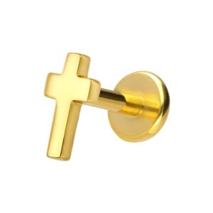 Titan Labret mit Innengewinde + 925er Silber Aufsatz KREUZ