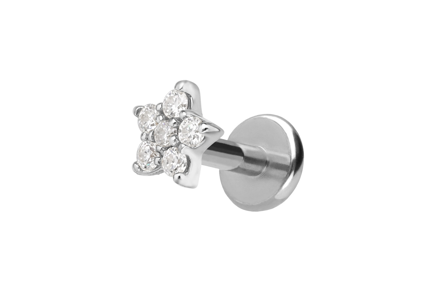 Titan Labret mit Innengewinde + 925er Silber Aufsatz MOISSANIT-STERN