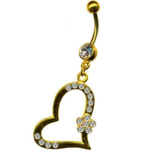 Bauchnabelpiercing Herz Anhänger mit Strass Kristall Steinchen im goldfarben