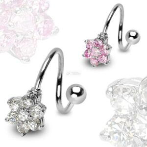Bauchnabelpiercing Spirale Twister mit funkelndem Zirkonia* Blume C316L
