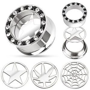 Flesh Tunnel Plug wechselbare Motive Zirkonia Hanf Stern Spinnennetz