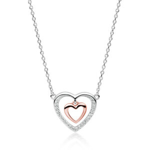 Halskette mit Anhänger Doppel Herz Liebe 925er Silber Zirkonia Strass roségoldfarben