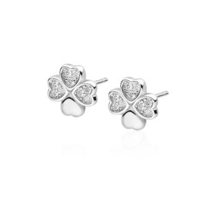 Ohrstecker Kleeblatt Glücksbringer Zirkonia Herz Steinchen 925er Silber Damen Mädchen