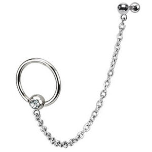 Tragus Piercing Kette mit Klemmring und Zirkonia