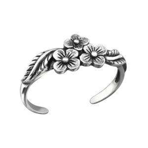 Zehenring Blumen 925 Sterling Silber Offene Ringe verstellbare Gelenkring für Damen Mädchen Schmuck